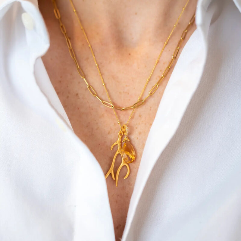 Citrine Pendant with Gold and Pave Top