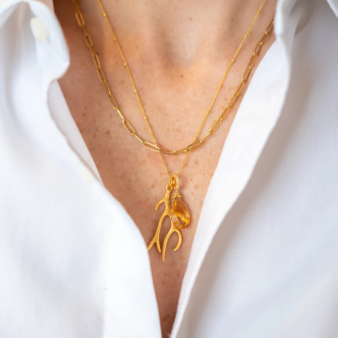 Citrine Pendant with Gold and Pave Top