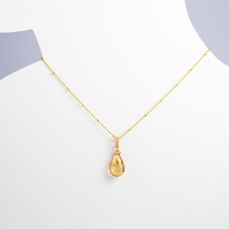 Citrine Pendant with Gold and Pave Top - Image 2