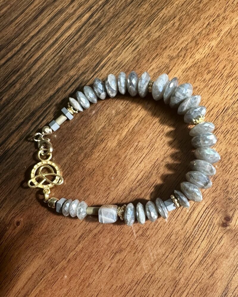 Moonstone Rondelle Bracelet with Pave Diamond Closure - Image 2