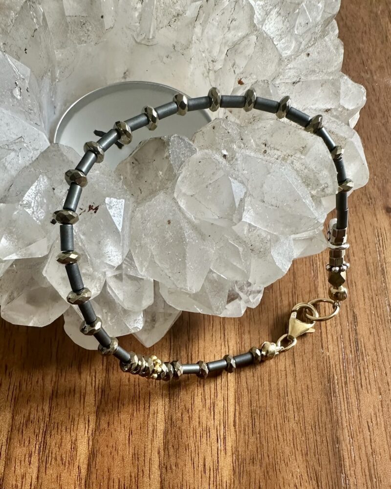 Faceted Pyrite and Hematite Bracelet with Gold & Silver Accents - Image 3