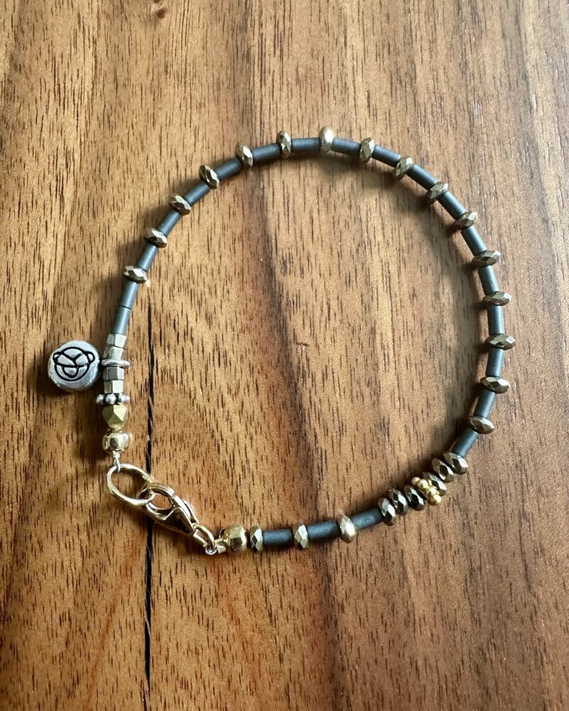 Faceted Pyrite and Hematite Bracelet with Gold & Silver Accents - Image 2