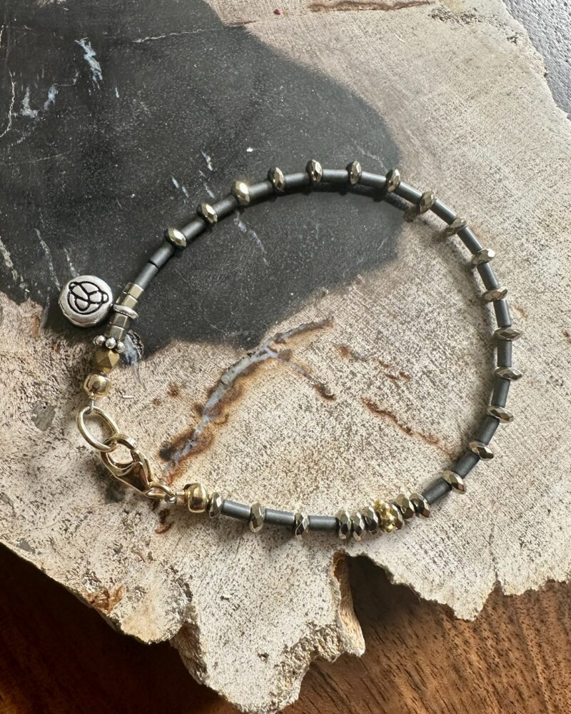 Faceted Pyrite and Hematite Bracelet with Gold & Silver Accents