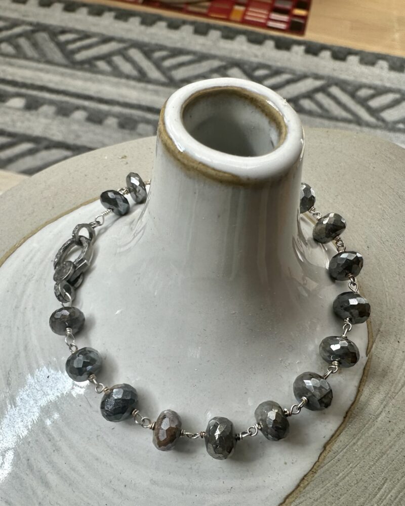 Faceted Moonstone Rondelle Bracelet with Pave Diamond Closure - Image 2