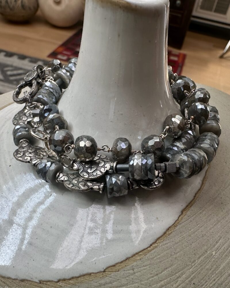 Faceted Moonstone Rondelle Bracelet with Pave Diamond Closure - Image 3