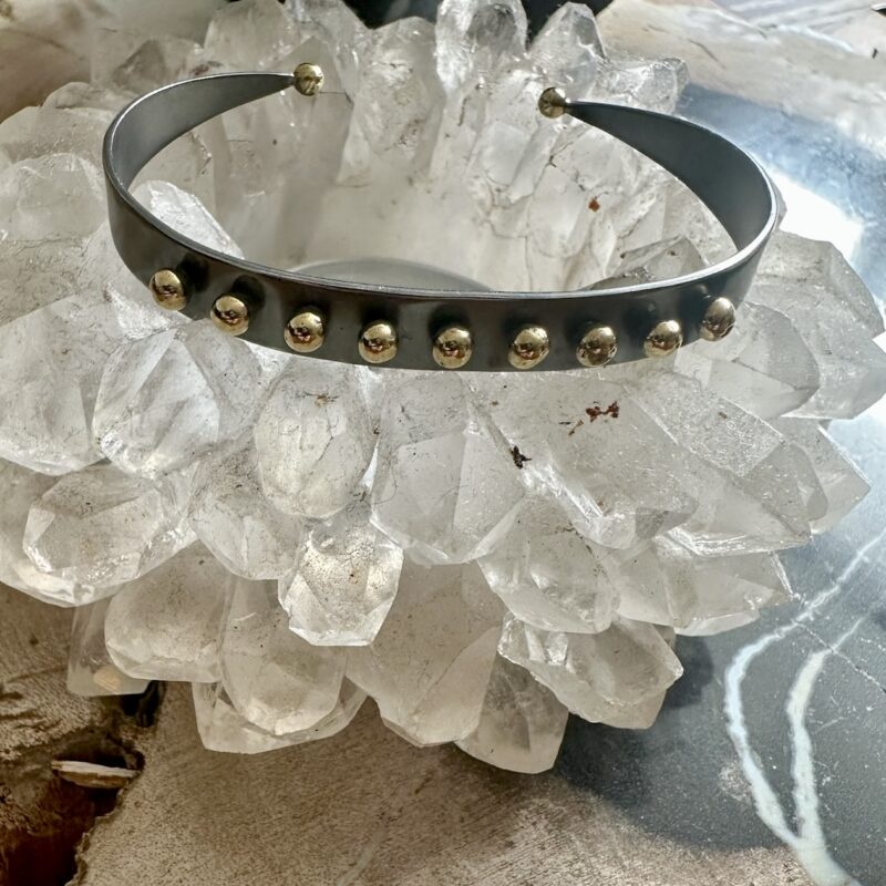 Oxidized Bangle with Gold Ball Accents