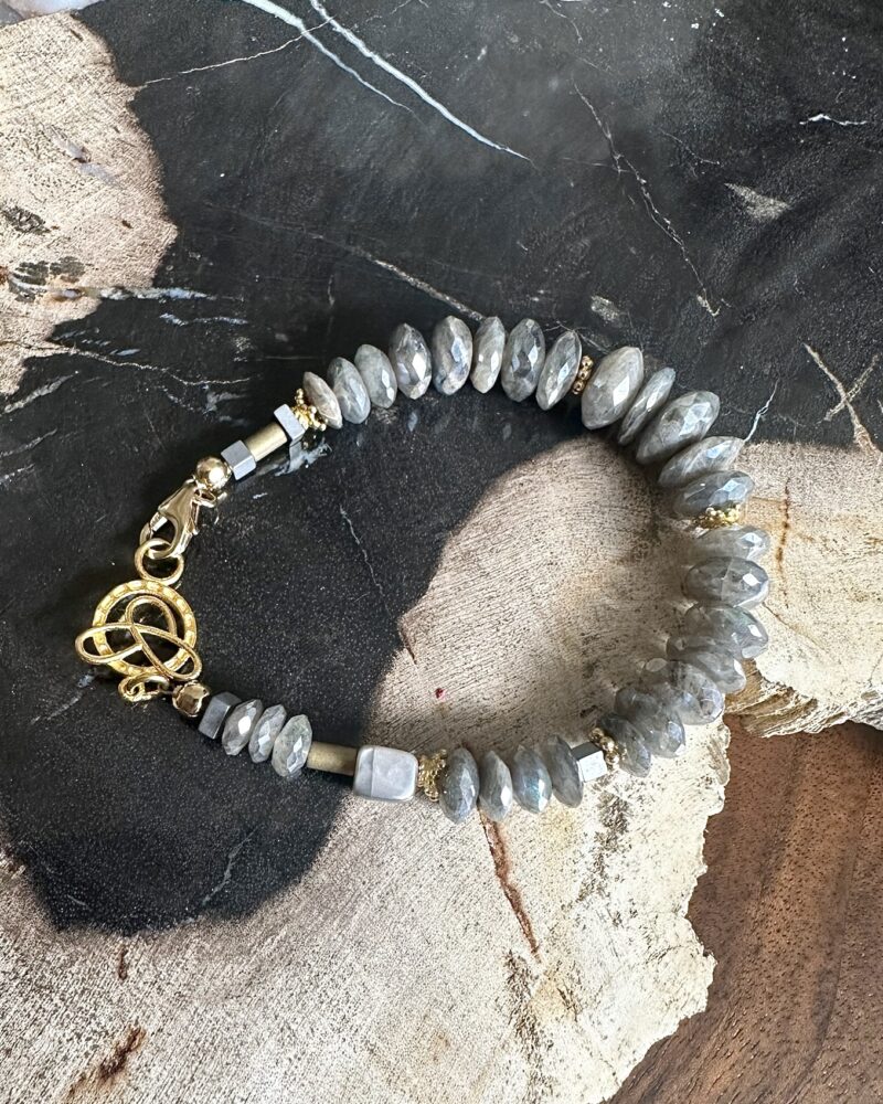 Moonstone Rondelle Bracelet with Pave Diamond Closure