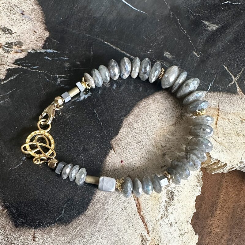 Moonstone Rondelle Bracelet with Pave Diamond Closure