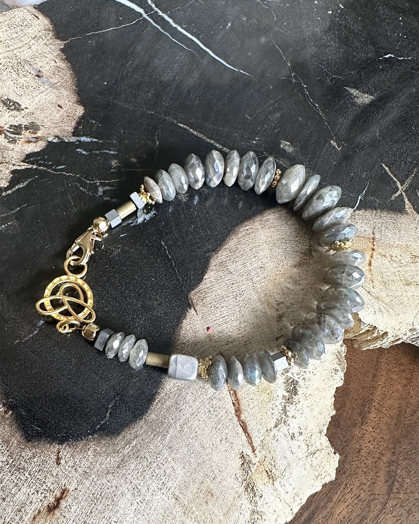 Moonstone Rondelle Bracelet with Pave Diamond Closure