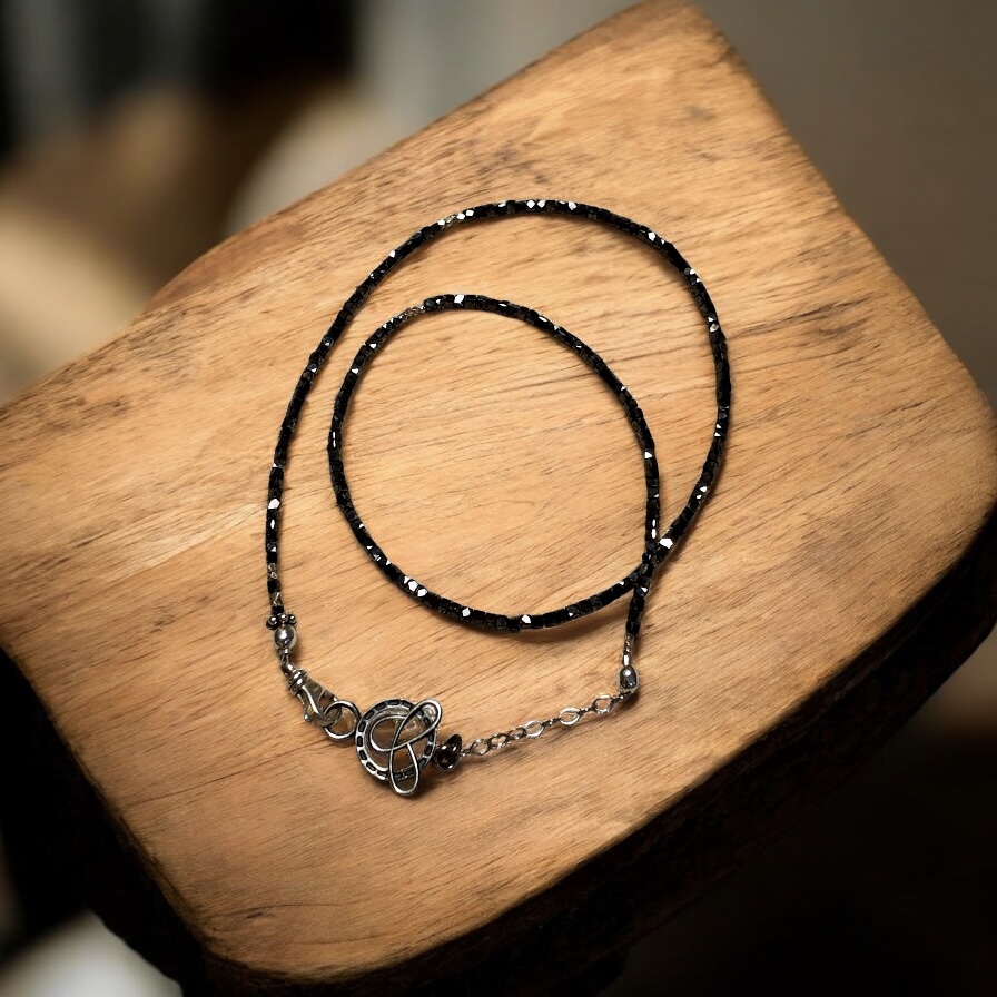 Black Diamond Square Necklace with Silver Details