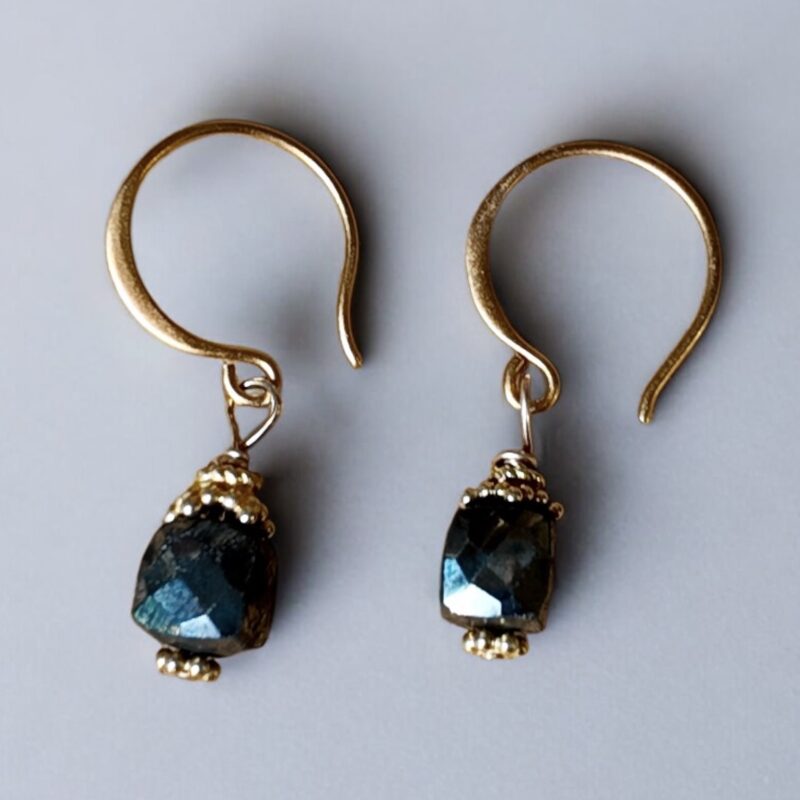 Pyrite Cube & Gold Earrings