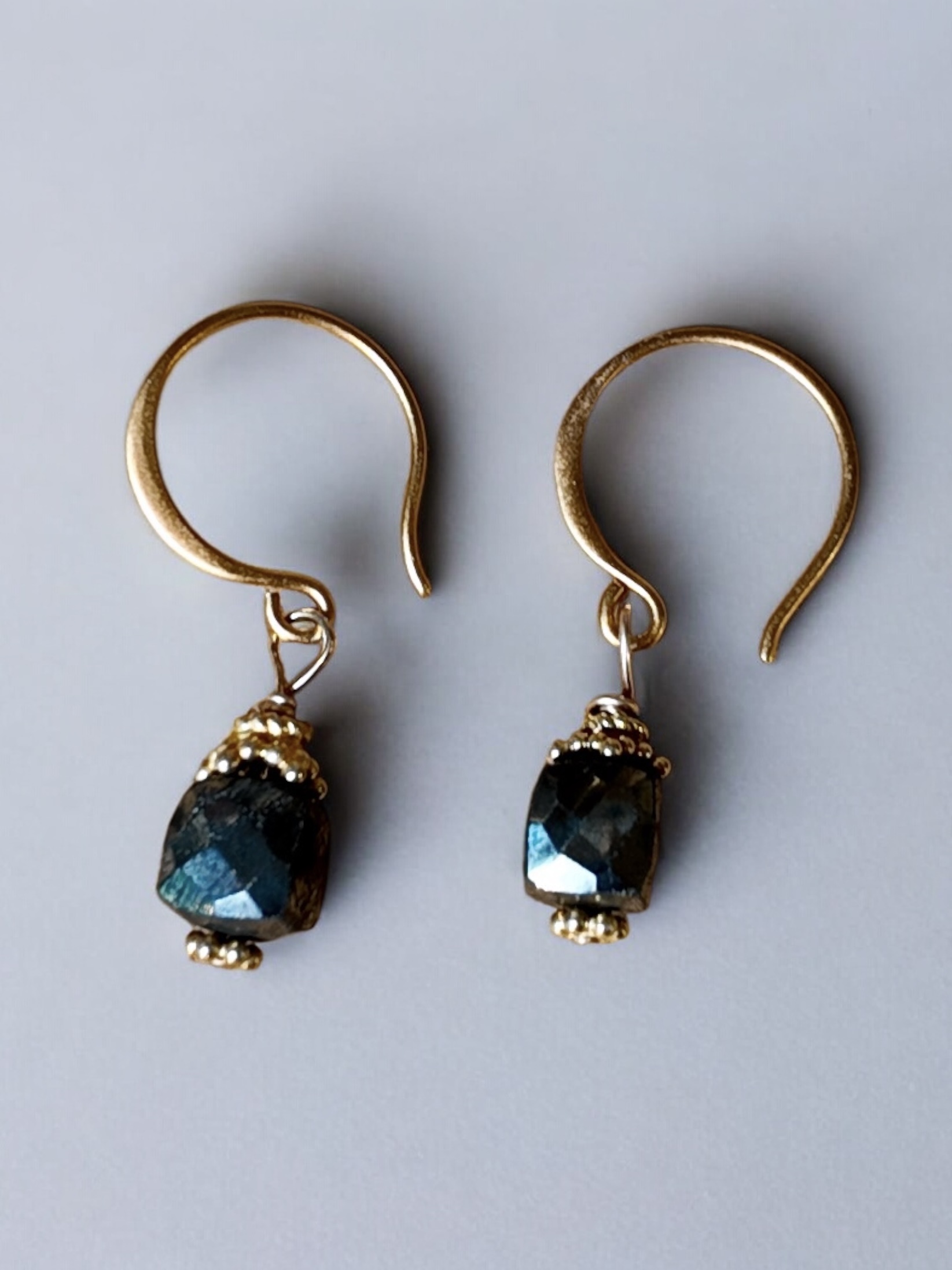 Pyrite Cube & Gold Earrings