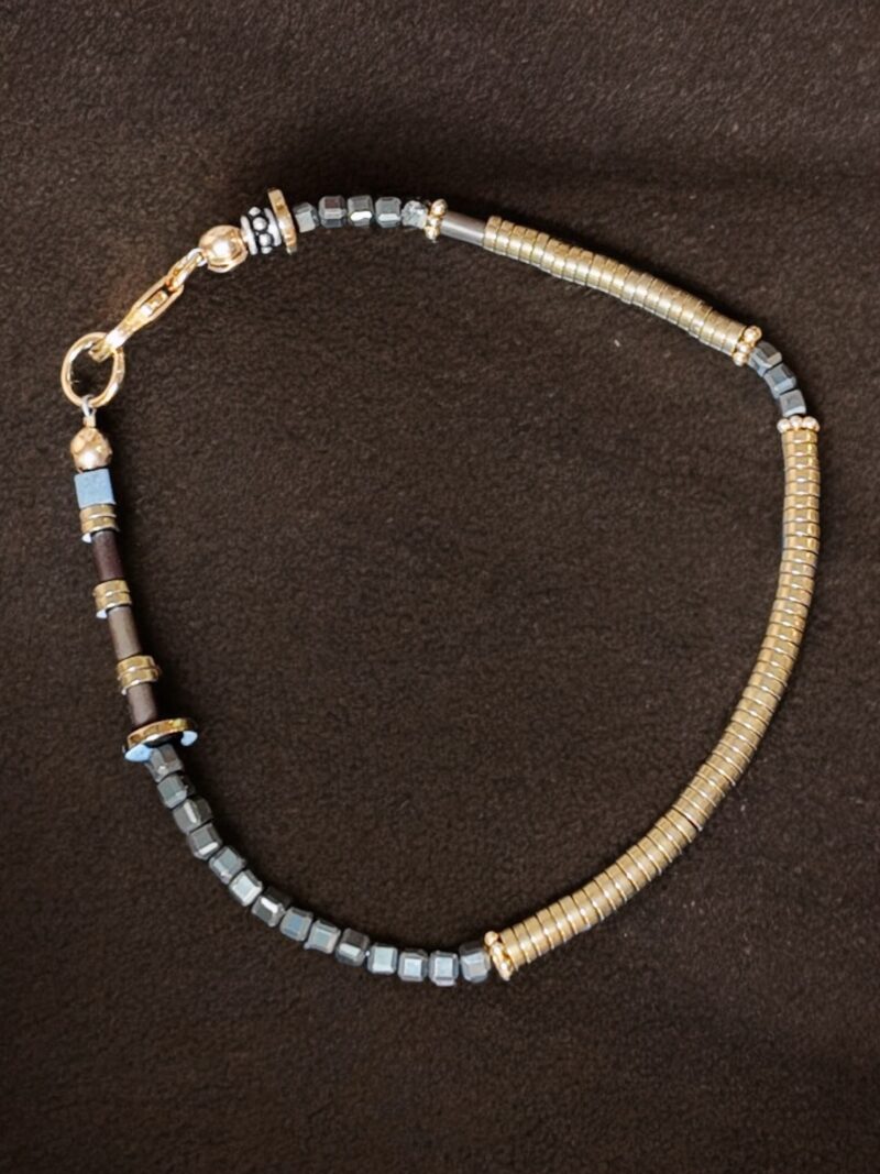 Gold & Brown Hematite Bracelet with Silver and Gold Details - Image 2