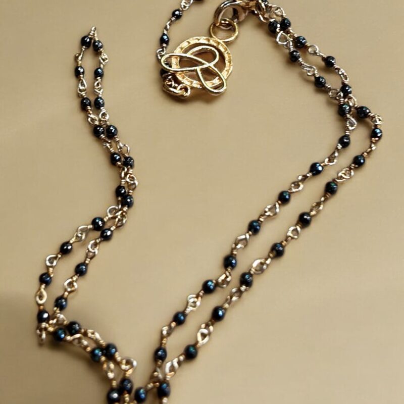 Mia Hematite & Gold Wire Necklace 18”