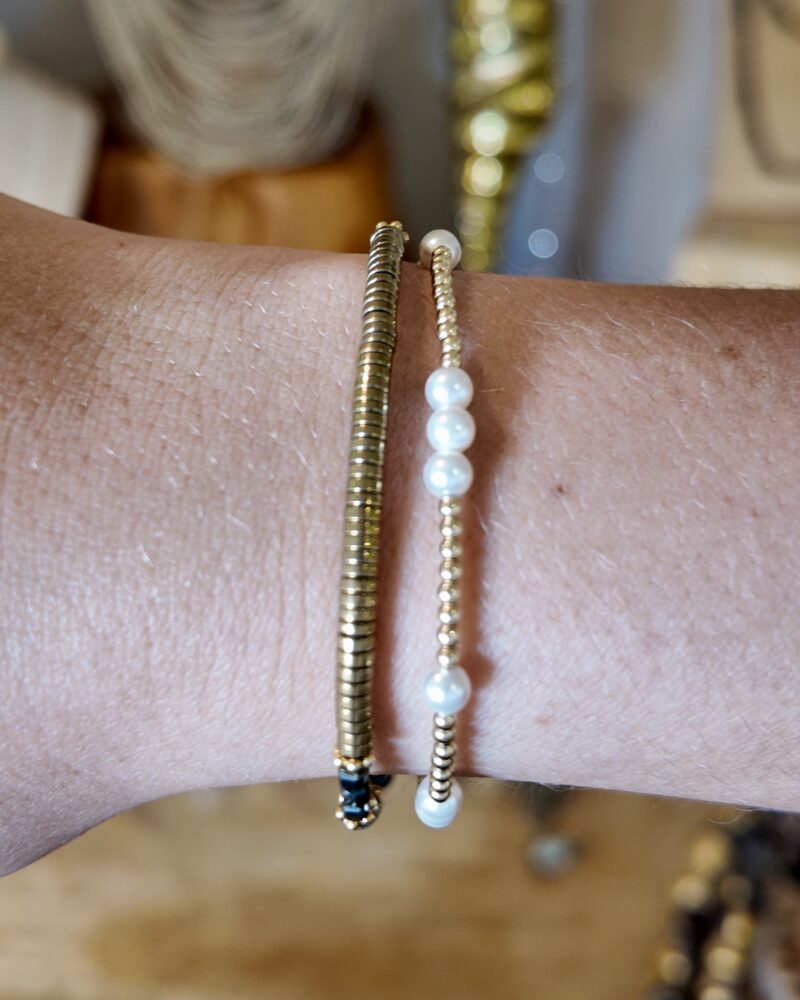 Gold & Brown Hematite Bracelet with Silver and Gold Details - Image 4