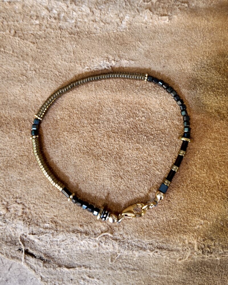 Gold & Brown Hematite Bracelet with Silver and Gold Details - Image 3