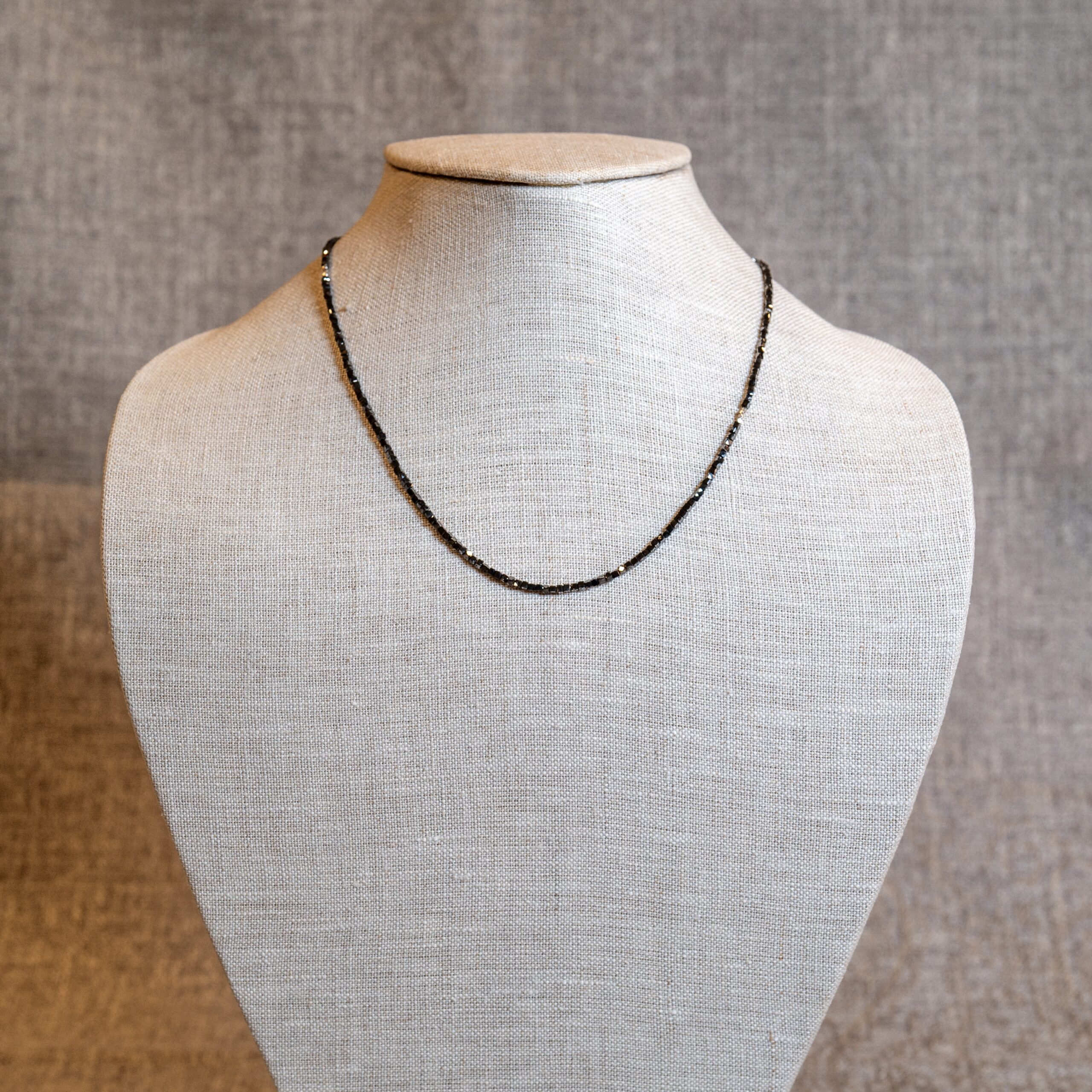 Black Square-Cut Diamond Necklace with Sterling Silver Details