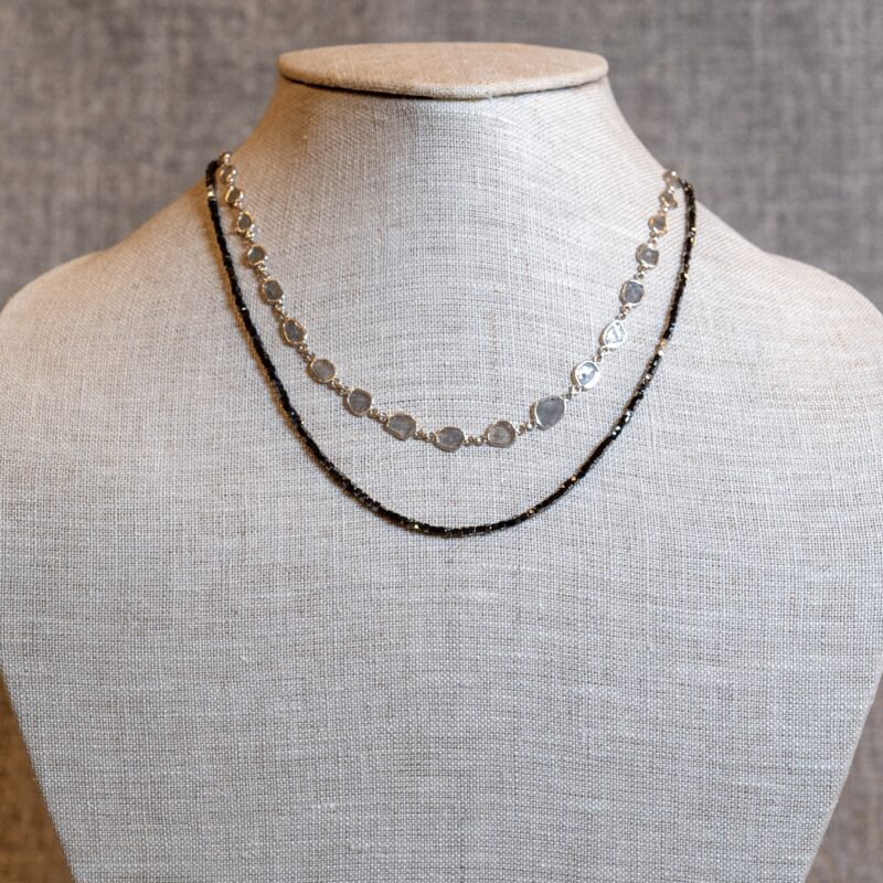 Black Square-Cut Diamond Necklace with Sterling Silver Details - Image 2