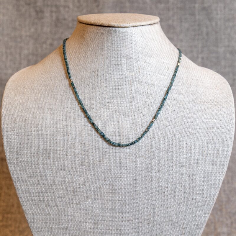 Blue Square-Cut Diamond Necklace with Sterling Silver Accents