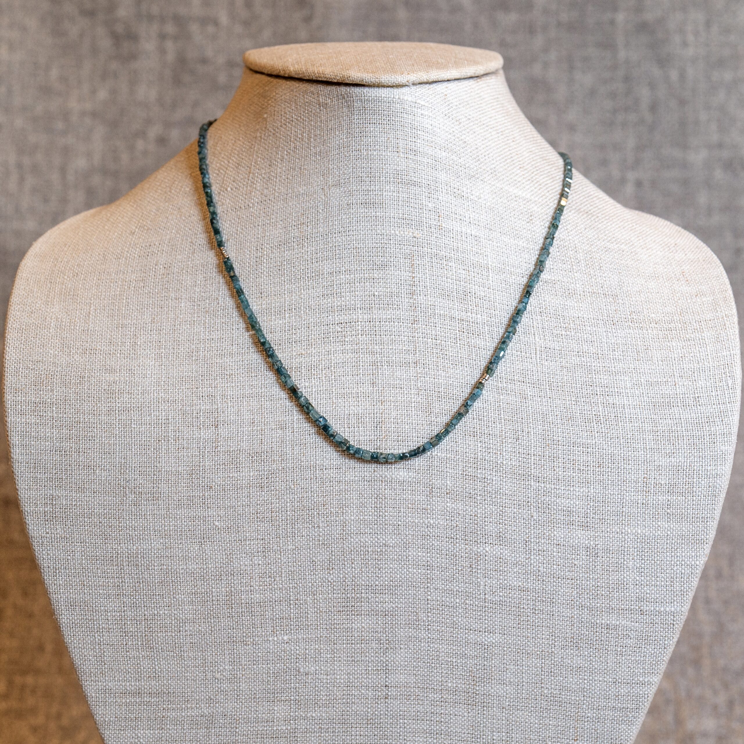 Blue Square-Cut Diamond Necklace with Sterling Silver Accents