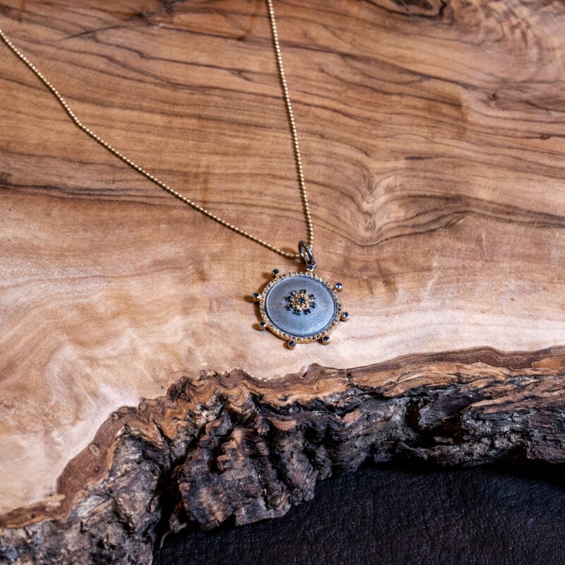 Couture Pendant Necklace – Silver & Gold with Diamonds and Sapphires