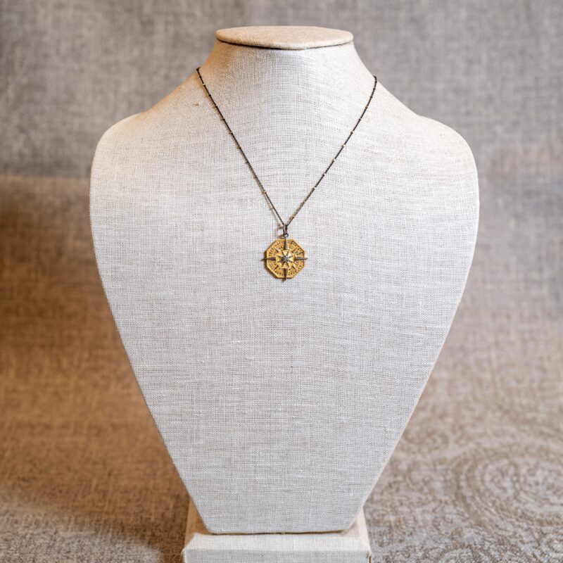 Compass Pendant Necklace – Gold, Silver & Pavé Diamonds - Image 3