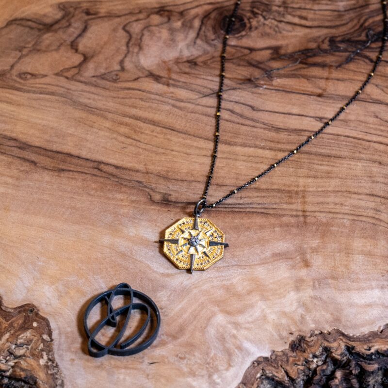 Compass Pendant Necklace – Gold, Silver & Pavé Diamonds