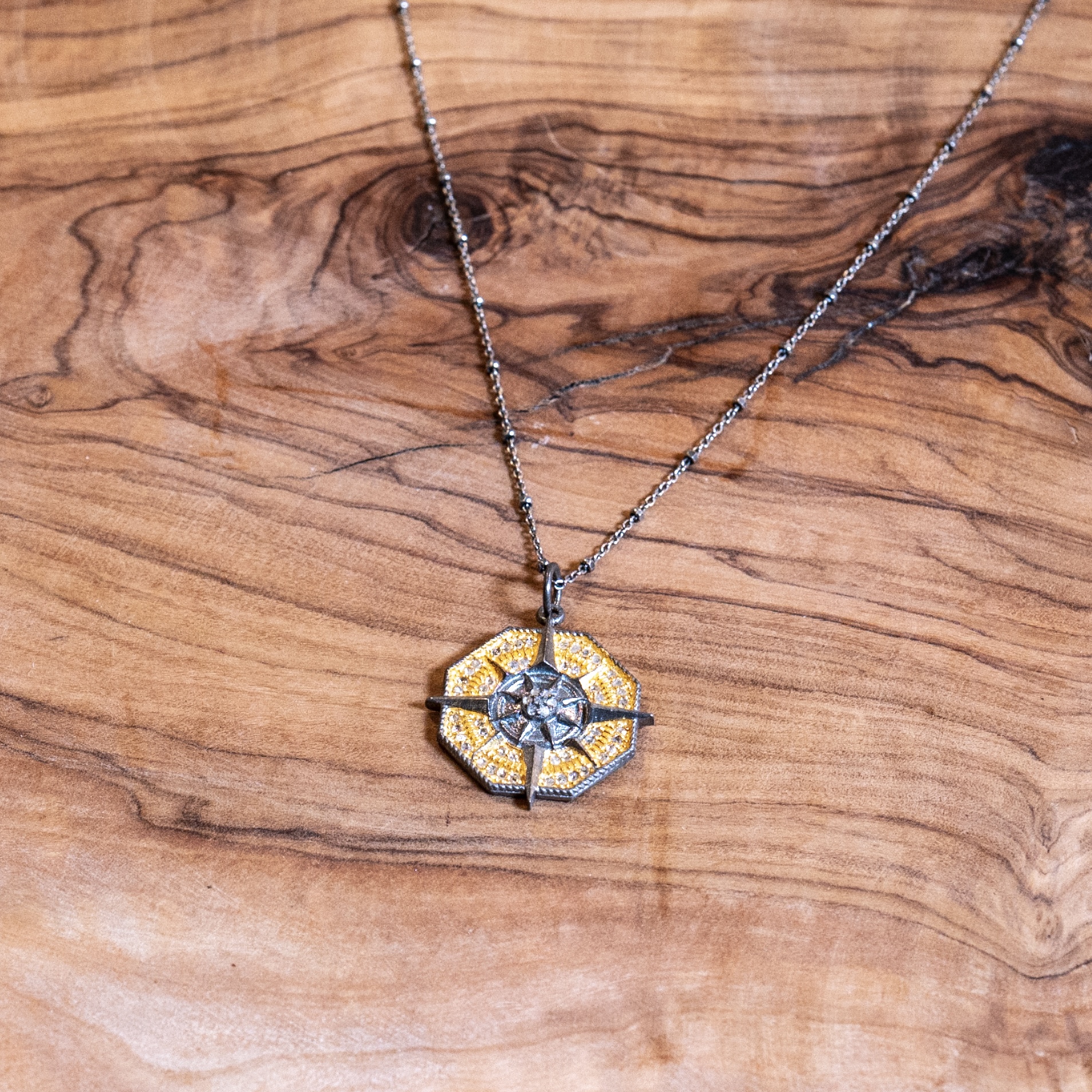 Compass Pendant Necklace – Gold & Rhodium