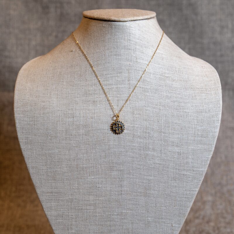 Gold & Silver Coin Necklace with Inlaid Pave Cross - Image 3