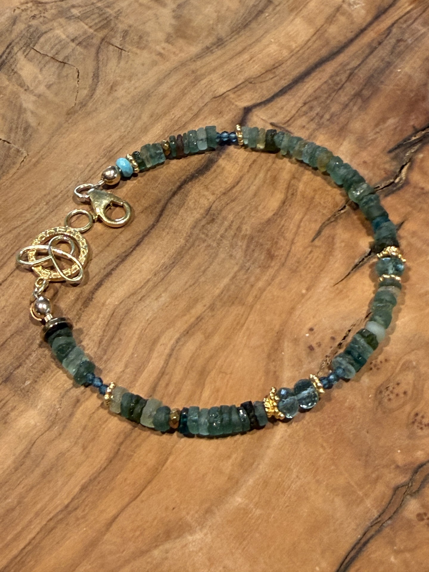 Flat cut Roman Glass with Zambia emeralds bracelet
