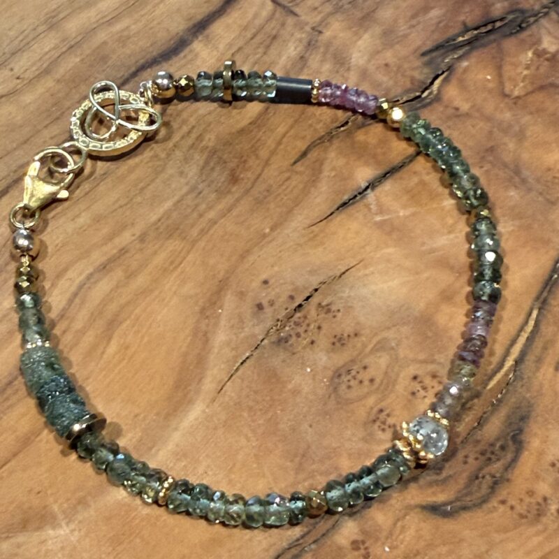 Green and multi-colored sapphire with Hematite bracelet