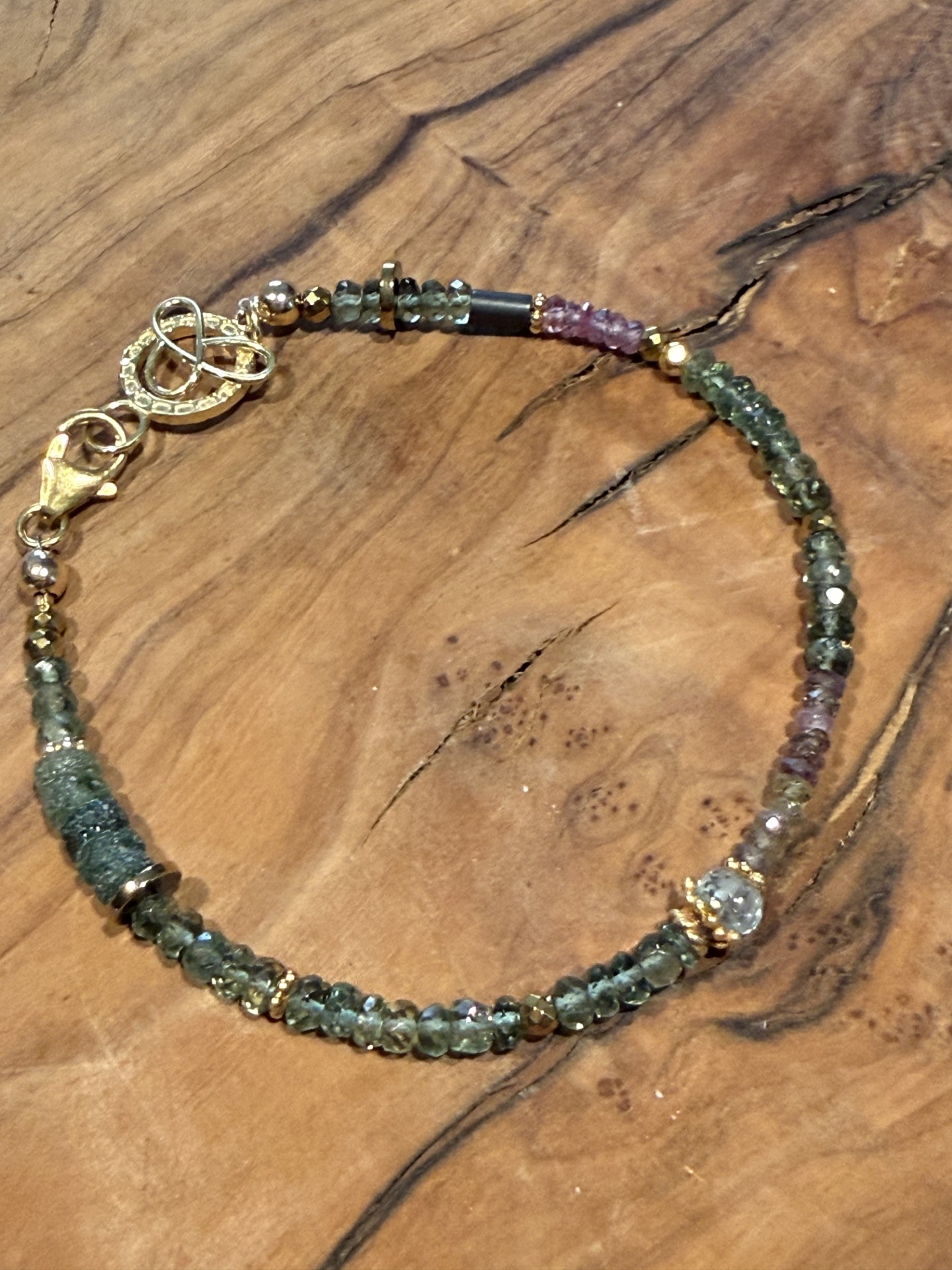 Green and multi-colored sapphire with Hematite bracelet