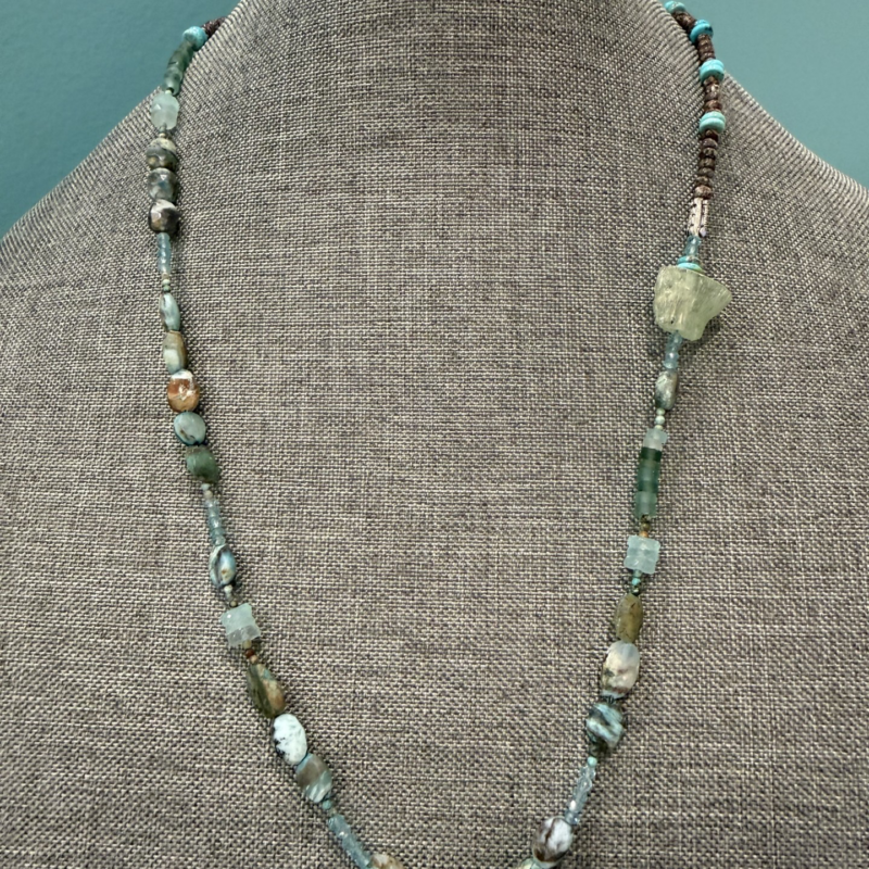 Peruvian opals, chalcedony, appatite, turquoise and silver details 26"
