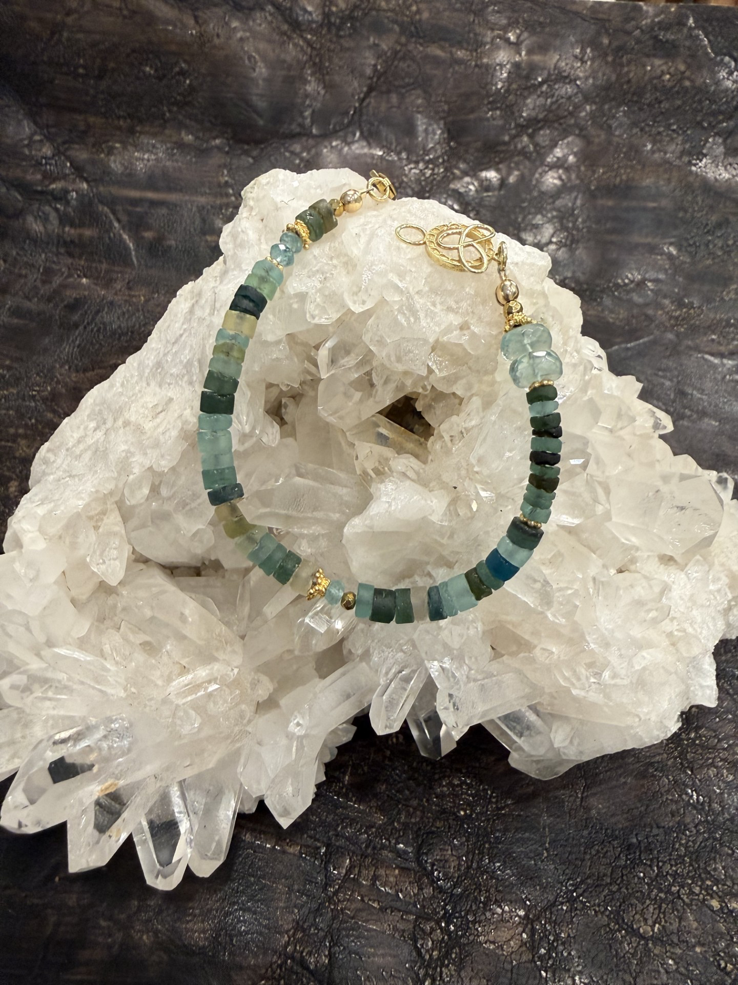 Roman Glass Rondelles with Florite and gold details
