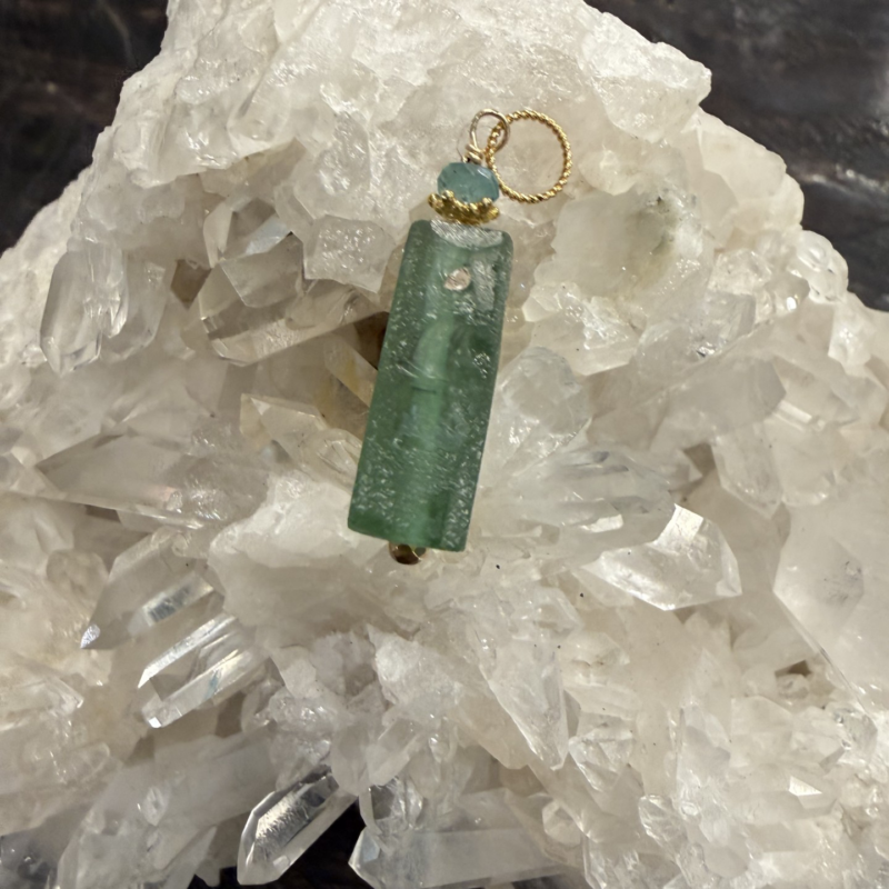 Various shapes of Roman Glass with Hematite and gold details pendant