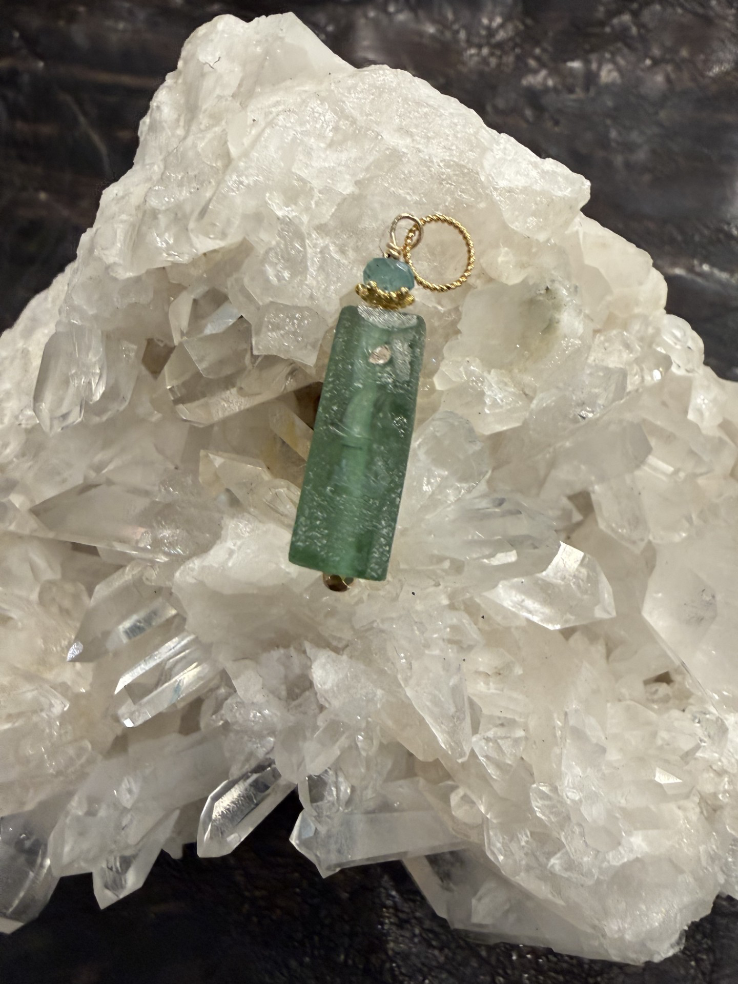 Various shapes of Roman Glass with Hematite and gold details pendant