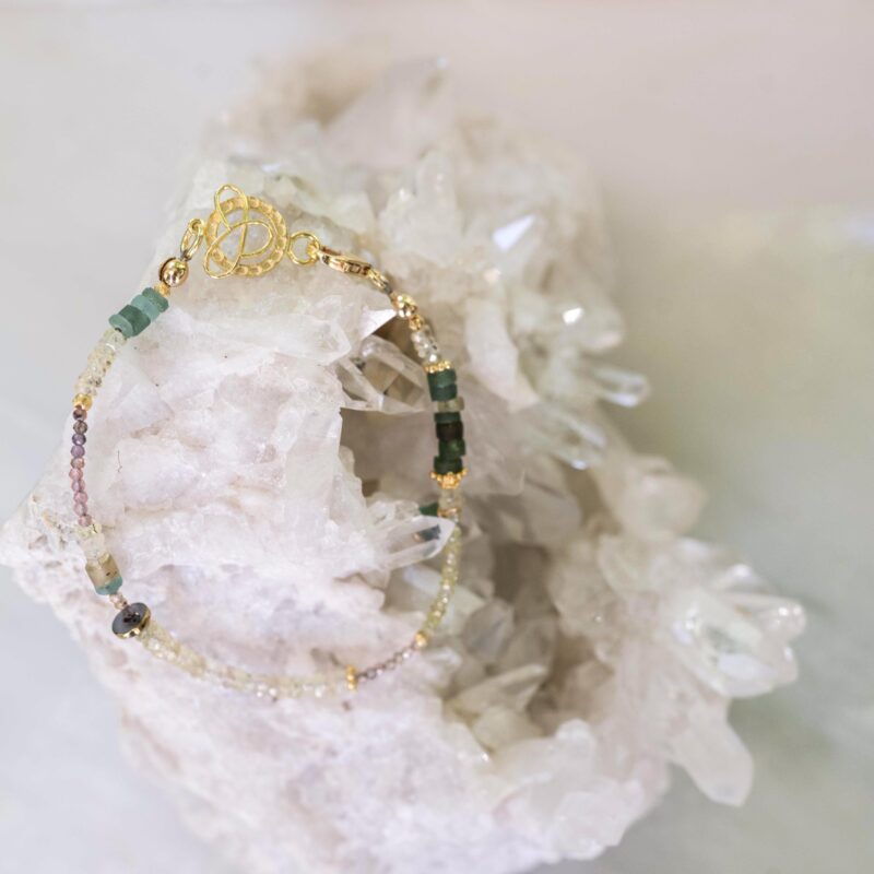 Yellow sapphires with Roman glass, gold, and hematite (roman glass dangle), 7.5"
